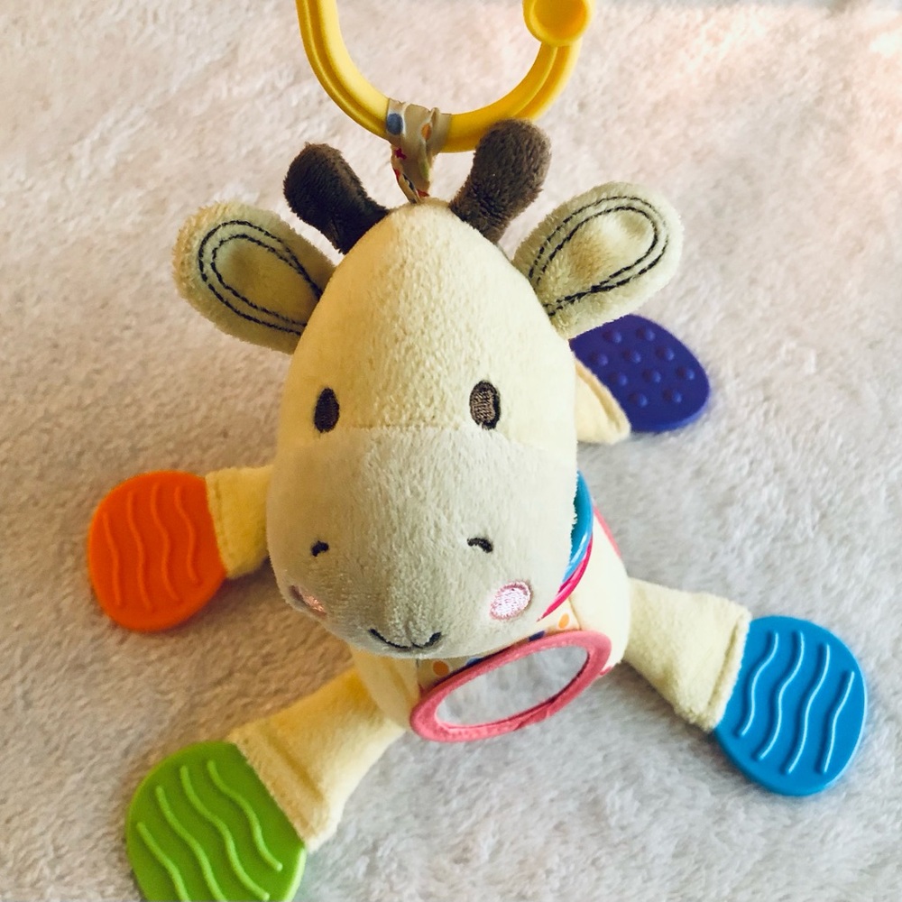 Healthy Baby Stroller Plush Giraffe Teether Toy with Colorful Sensory Feet